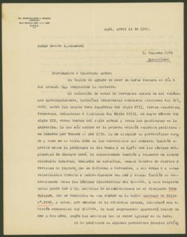 Carta de Bartolomé José Ronco a Arturo Xalambrí (1947-04-11)