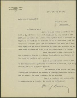 Carta de Bartolomé José Ronco a Arturo Xalambrí (1947-04-15)