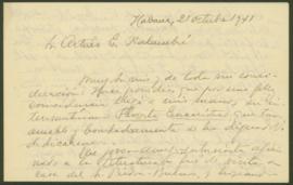 Carta de Ciriaco Sos y Gautreau a Arturo Xalambrí (1941-10-21)