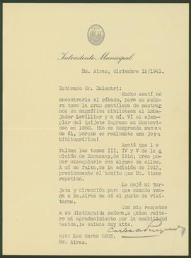 Carta de Carlos A. Pueyrredón a Arturo Xalambrí (1941-12-15)